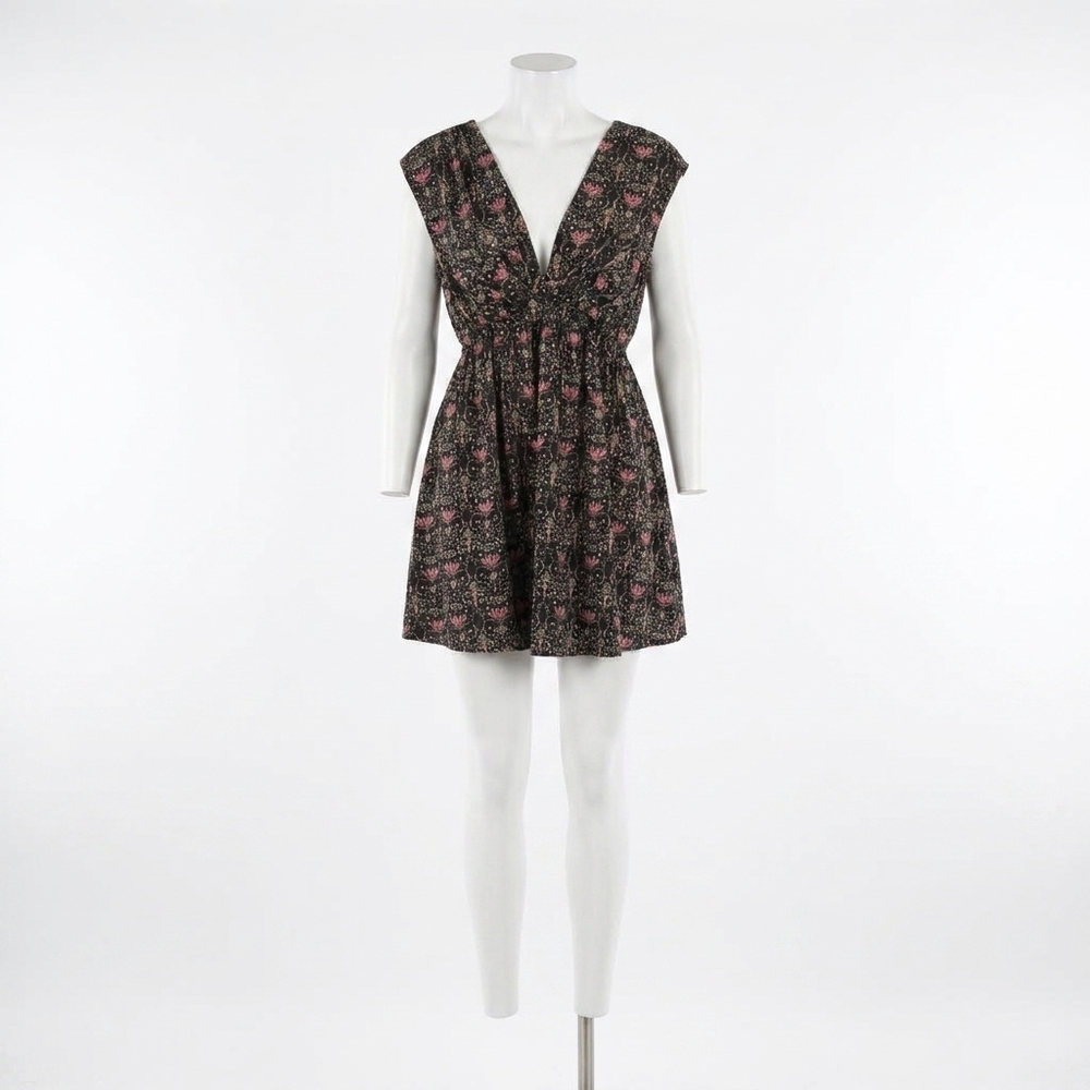 NEW MEET ME IN SANTORINI garden floral bow front mini dress in indigo